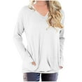 thumbnail image 1 of Oalirro Women's Long Sleeved Solid Color Patchwork Top V Neck with Pocket for Daily Casual Wear, 1 of 5