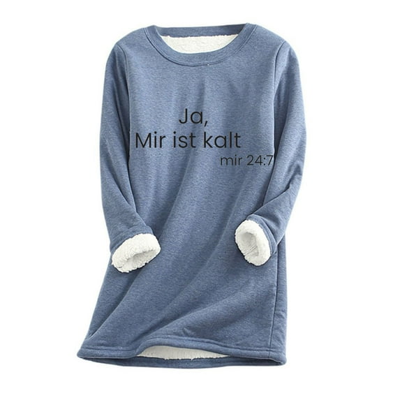 Oalirro Women's Round Neck Thick Plush Warm Long Sleeve Tops - Ja, Mir Ist Kalt