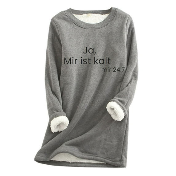 Oalirro Women's Round Neck Thick Plush Warm Long Sleeve Tops - Ja, Mir Ist Kalt