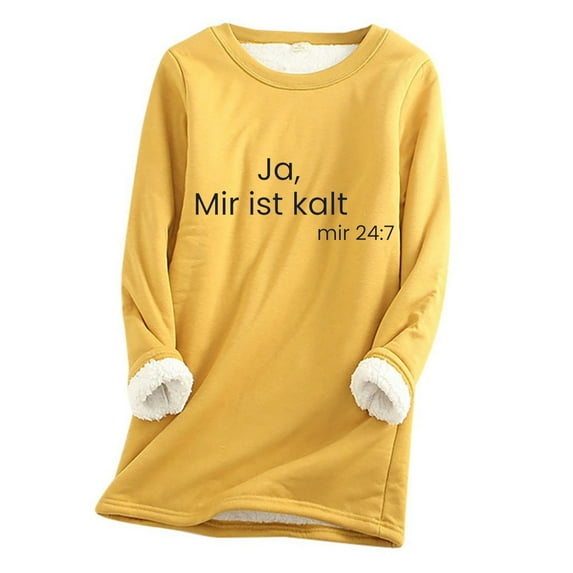 Oalirro Women's Round Neck Thick Plush Warm Long Sleeve Tops - Ja, Mir Ist Kalt