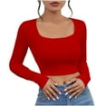 thumbnail image 1 of Oalirro Women's Square Neck Long Sleeve Crop Top Slim Fitted Shirt Casual Base Layer Soft Shirt Going Out Tops, 1 of 4