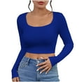 thumbnail image 1 of Oalirro Women's Square Neck Long Sleeve Crop Top Slim Fitted Shirt Casual Base Layer Soft Shirt Going Out Tops, 1 of 4