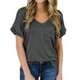 thumbnail image 1 of Oalirro Women's Tops, Tees & Blouses Birthday Present Women's Fashion Summer V Neck Leisure Short Sleeve Solid Tops Dark Gray, 1 of 7