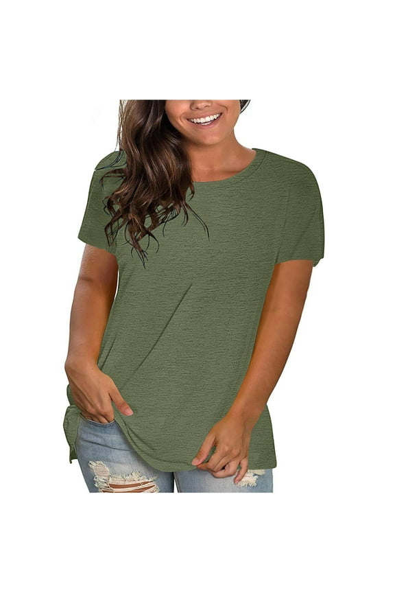 Women's Tops, Tees & Blouses Women Tops and Blouses Women's Fashion Plus-Size Solid O-Neck Loose Short Sleeve T-shirt Pullover Tops