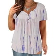 thumbnail image 1 of Oalirro Women's Tops, Tees & Blouses Women Blouses and Tops Fashion Women Plus Size V-neck Tie-dye Print Button Short Sleeve Tops T-Shirt Blouse White, 1 of 6