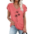 thumbnail image 1 of Oalirro Women's Tops, Tees & Blouses Women Blouses and Tops Fashion Fashion Women's Summer V-Neck Short Sleeve Print Casual T-shirt Blouse Pink, 1 of 4