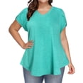 thumbnail image 1 of Oalirro Women's Tops, Tees & Blouses Women Tops and Blouses Fashion Woman Causal V-Neck Solid Printing Blouse Short Sleeve T-Shirt Summer Tops Mint Green, 1 of 9