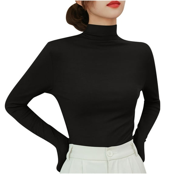 Oalirro Women's Turtleneck Long Sleeve Shirts Basic Slim-Fit Fitted High Neck T Shirts Lightweight Breathable Cozy Tees