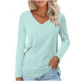 thumbnail image 1 of Oalirro Women's V Neck Long Sleeve T Shirts Casual Solid Color Tunic Tops Basic Tees, 1 of 6