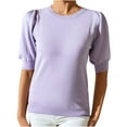 thumbnail image 1 of Oalirro Womens Blouses and Tops Dressy Women Blouses and Tops Fashion Women's Fashion Short Sleeve Round Neck Solid Color Loose Tops Blouse Puff Sleeve Knitted Purple, 1 of 6