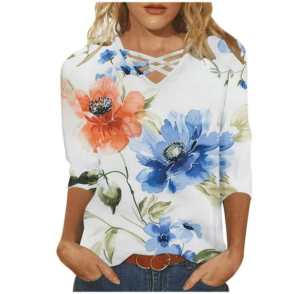 Oalirro Womens Causal Fashion T-Shirts Tops Summer V Neck Criss Cross Tunic Loose Comfortable Tees