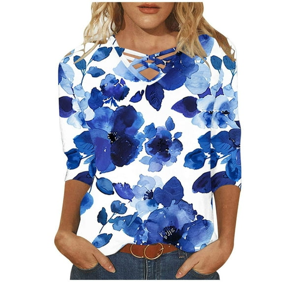 Oalirro Womens Causal Fashion T-Shirts Tops Summer V Neck Criss Cross Tunic Loose Comfortable Tees