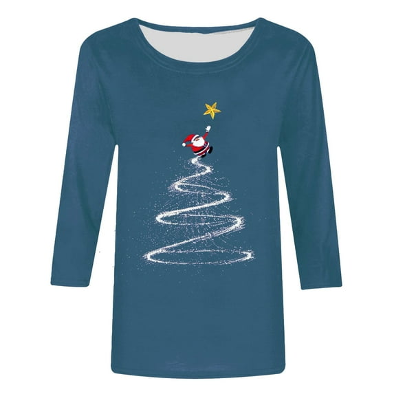 Oalirro Womens Christmas Tops Long Sleeve Sparkly Christmas Tree Graphic T-Shirts