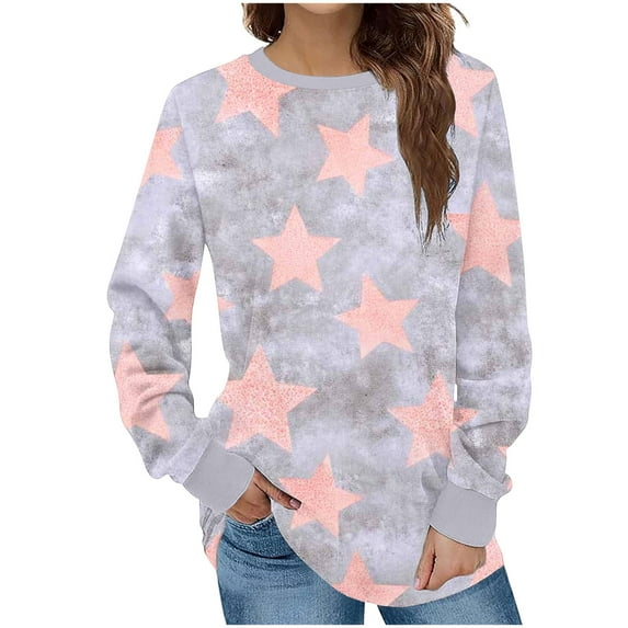 Oalirro Womens Fashion Top Casual Solid Crewneck Long Sleeve Shirts Tunic Tops