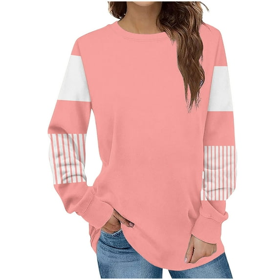 Oalirro Womens Fashion Top Casual Solid Crewneck Long Sleeve Shirts Tunic Tops