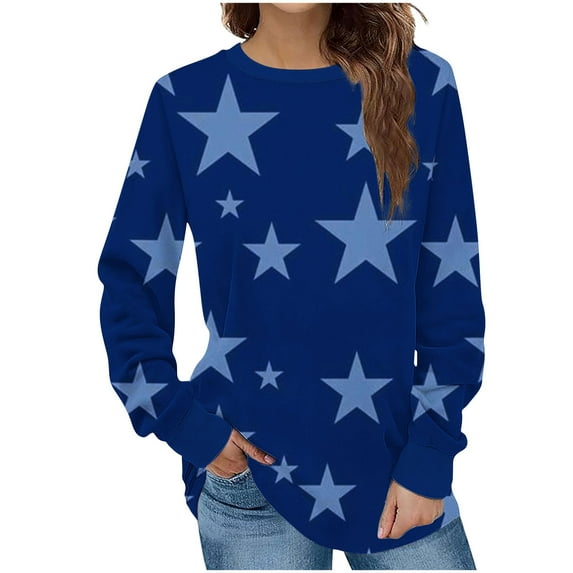 Oalirro Womens Fashion Top Casual Solid Crewneck Long Sleeve Shirts Tunic Tops