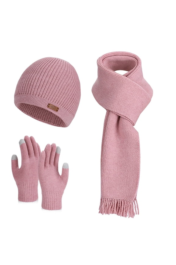 Womens Hat Scarf Glove Sets Christmas Gift Winter Fashion Warm Earmuffs Knitted Hat Wool Cap Hat Scarf 3 Piece Set for Outdoor Casual Hiking