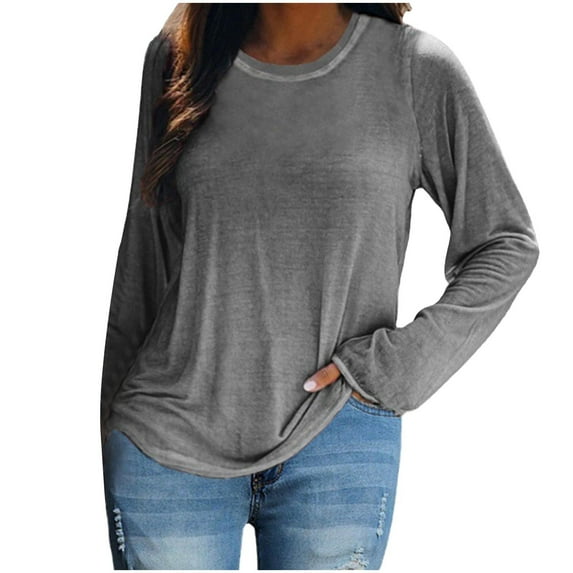 Oalirro Womens Long Sleeve Tops Dressy Casual Spring Round Neck Plus Size Womens Fall Tops 2023 3XL