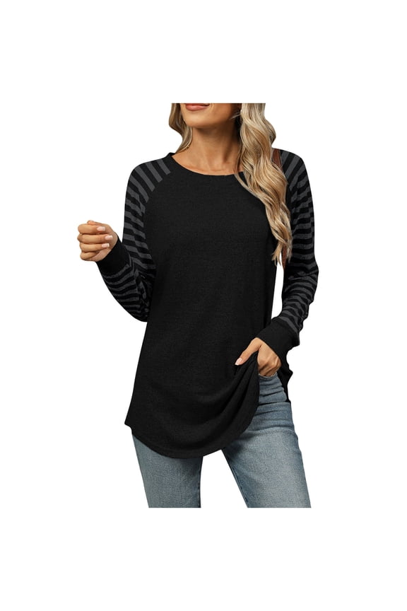 Womens Long Sleeve Tops Solid Crew Neck Tops for Women 2024 Fall and Winter Black Shirt