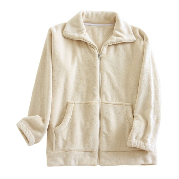 Oalirro Womens Loungewear Winter Solid Color Long Sleeve Fleece Hoodie Jacket Sleepwear Zip Up Winter Fall Coat Warm Homewear with Pockets