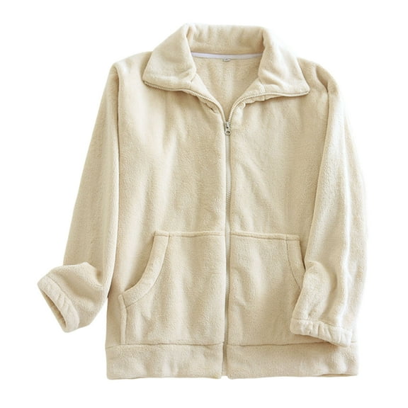 Oalirro Womens Loungewear Winter Solid Color Long Sleeve Fleece Hoodie Jacket Sleepwear Zip Up Winter Fall Coat Warm Homewear with Pockets