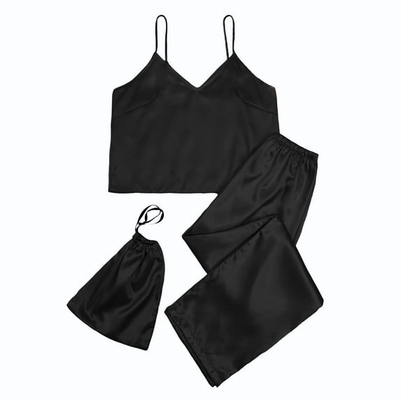 Oalirro Womens Pajamas Set Casual Short Sleeve Top with Long Pants Homewear Pjs Set Loungewear Black,L