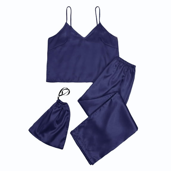 Oalirro Womens Pajamas Set Casual Short Sleeve Top with Long Pants Homewear Pjs Set Loungewear Navy,M