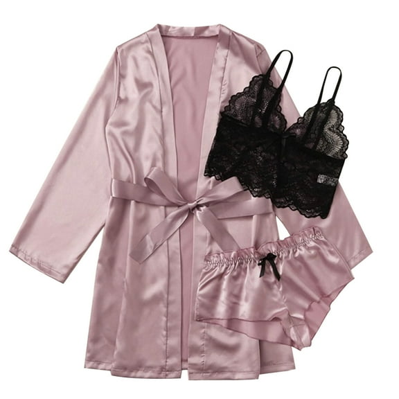 Oalirro Womens Pajamas Sets Casual Long Sleeve Top with Long Pants Homewear 3 Piece PJ Sets Pink,XXL