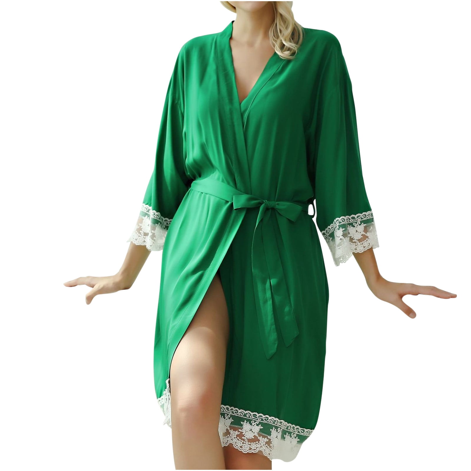 Oalirro Womens Robes Knee Length Lace Sleepwear for Women Soft Green