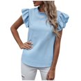 thumbnail image 1 of Nnhblu Womens Shirt Short Ruffle Sleeve Round Neck Casual Tshirt Fitted Elegant Tops Blouses Light Blue,S-XL, 1 of 5