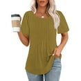 thumbnail image 1 of Oalirro Womens Tops 2024 Summer Casual Pleated Loose Fit Round Neck Short Sleeve Shirts Comfy Lightweight Going Out Tunic Tops, 1 of 8