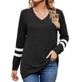 thumbnail image 1 of Oalirro Womens Tops V Neck Long Sleeve Casual Color Block Top, 1 of 3