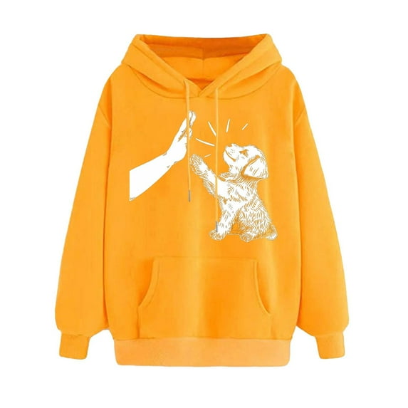 Oalirro Yellow Womens Long Sleeve Drawstring Hoodies Fall Winter Pullover Valentine's Day Gift for Her