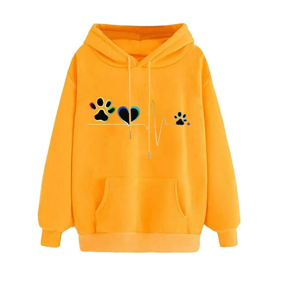 Oalirro Yellow Womens Long Sleeve Drawstring Hoodies Trendy Fahison Pullover Valentine's Day Gift for Her