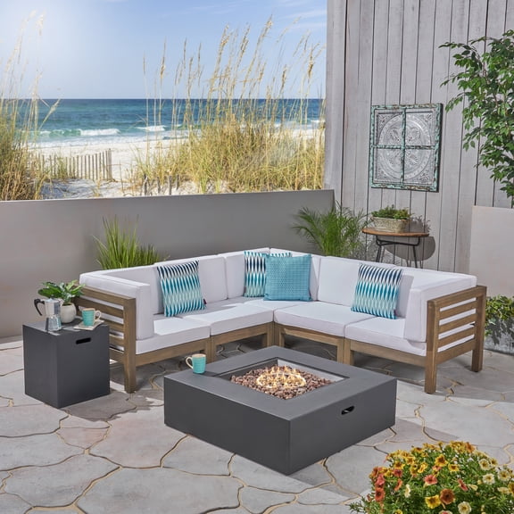 Oana 7pc V-Shaped Sectional Sofa Set with Cushion Gray with White/Dark Gray