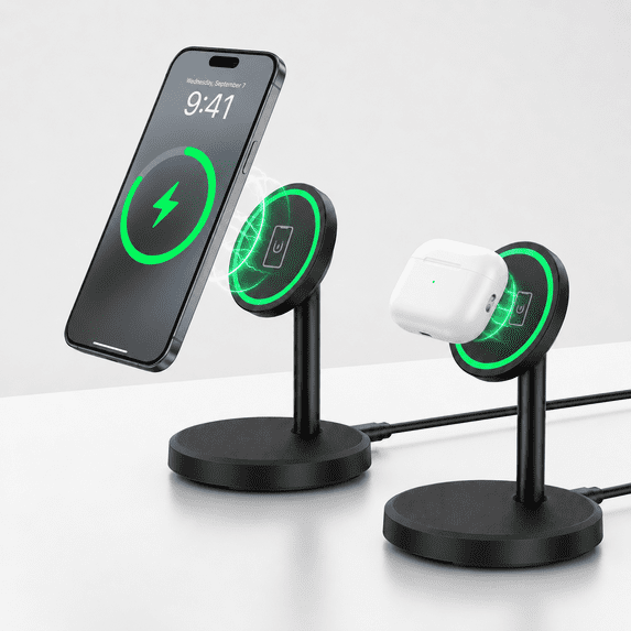 Oandys 2 Pack 15W Fast Magnetic Wireless Charger Stand, Charging Station, Compatible with 18/17/16/15/14/13/12 Series, Black