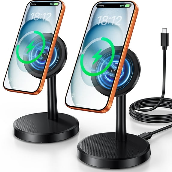 Oandys 2 Pack Mag-Safe Charger Stand 15W Magnetic Wireless Charging Station for iPhone 16 15 14 13 12 Pro/Pro Max/Plus/Mini with LED Light for AirPods 3/2 Pro