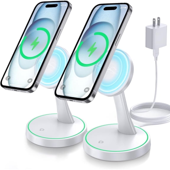 Oandys 2 Pack Magnetic Wireless Charger Stand, 15W Fast Mag-Safe Wireless Charging Station/Pad for iPhone 12-16 Series, White
