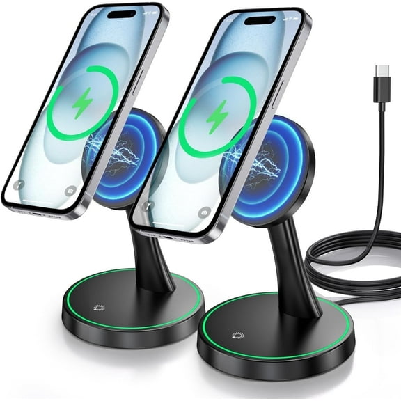 Oandys 2 Pack Magnetic Wireless Charger Stand 15W Fast Mag-Safe Charger for iphone 12-17 Series Magnet Wireless Charging Station/Pad with Sleep-Friendly Light for AirPods
