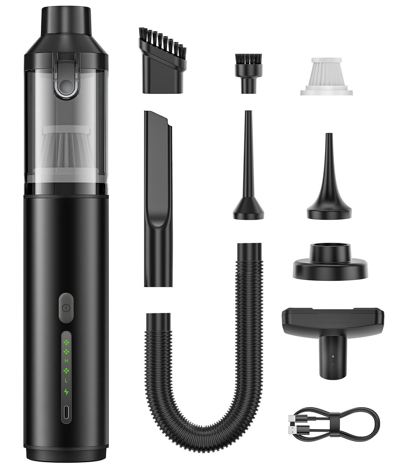 Oandys Car Vacuum, 4-in-1 Portable Mini Cordless Vacuum with 16000pa Suction Power, Type-C Charge, 2 Suction Modes, Handheld Vacuum for Car, Office Desk, Keyboards (Black)