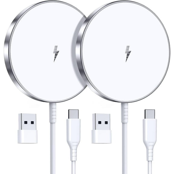 Oandys Magnetic Wireless Charger 2 Pack Mag Safe Fast Charging Pad Compatible with iPhone 15 14 13 12 Series & Airpods 2 3 Pro (No Adapter)