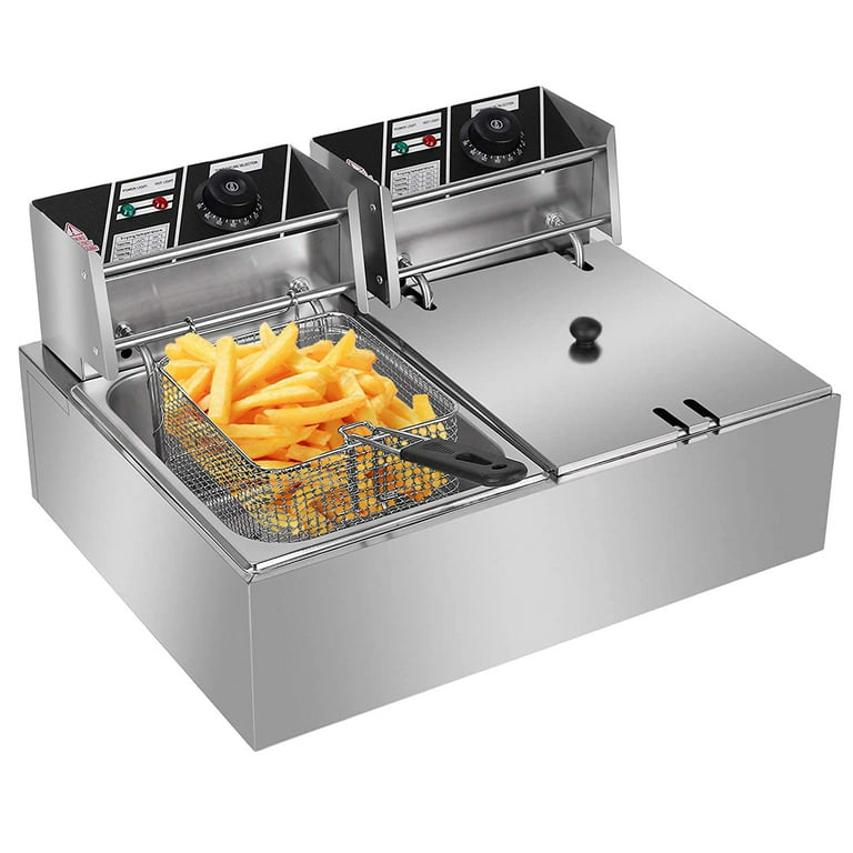 Oarlike 16 Liter Electric Commercial Deep Fryer with Double Basket Large  Countertop Stainless Steel 2 Baskets Deep Fryers French Fries Fish Turkey