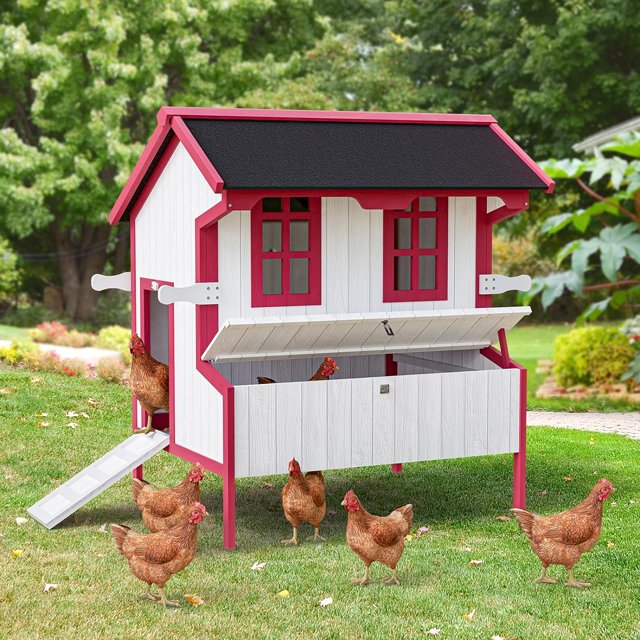 Oarlike Chicken Coop with Nesting Box Outdoor Wooden Hen House Rabbit