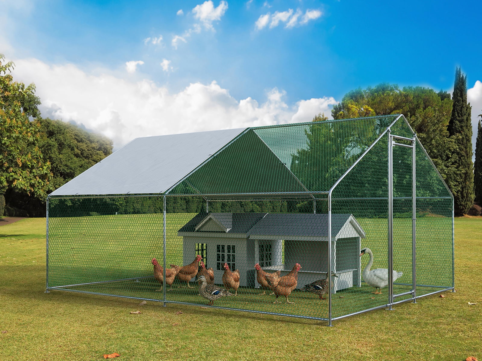 Oarlike Metal Chicken Coop for 15 Chickens Large Chicken Runs for Yard