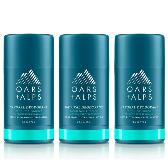 Oars + Alps Aluminum Free Deodorant for Men and Women, Dermatologist Tested and for Sensitive Skin, Travel Size, Deep Sea Glacier, 3 Pack, 2.6 Oz Each 3ct - Deep Sea Glacier