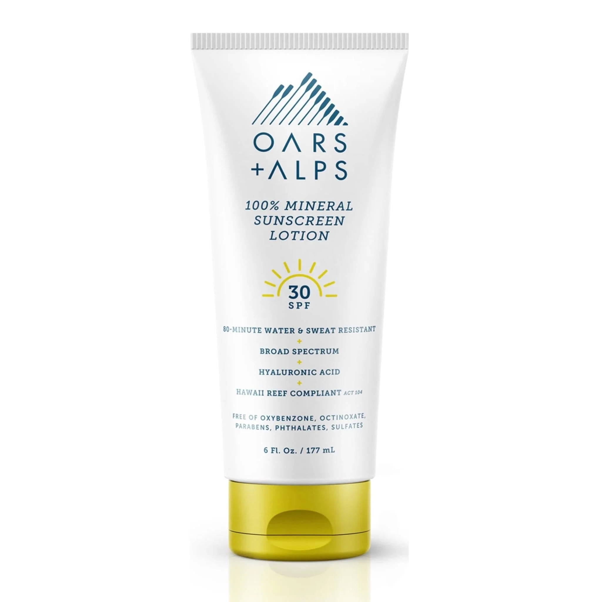 Oars + Alps Mineral SPF 30 Sunscreen Body Lotion, Infused with Hyaluronic Acid, Shea Butter, and Coconut Oil, Water and Sweat Resistant, 6 Fl Oz