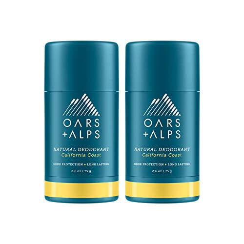 Oars + Alps Natural Deodorant for Men and Women, Aluminum Free and Alcohol Free, Vegan and Gluten Free, California Coast 2 Pack, 5.2 Oz