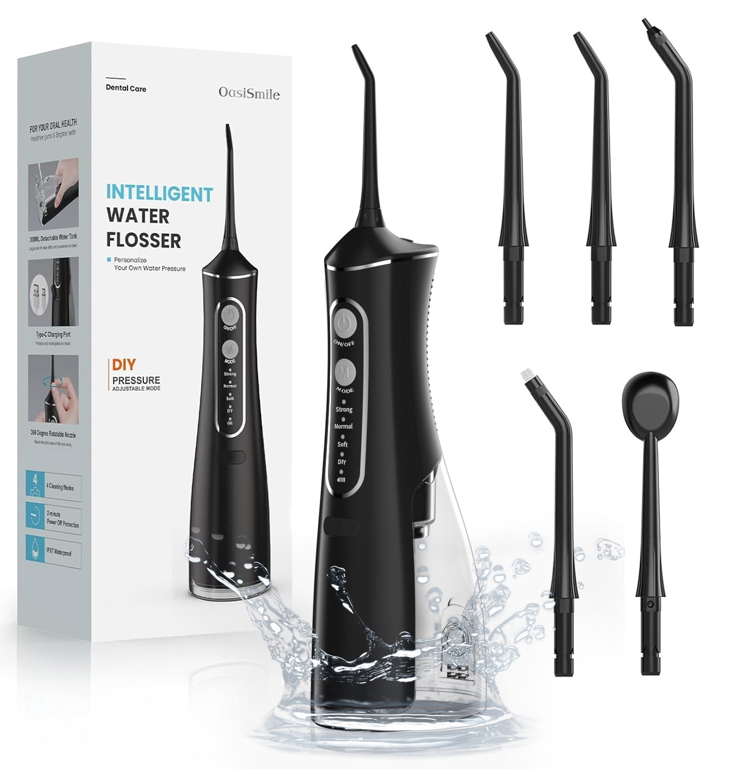 Water Flosser for Teeth Cordless: 300ML Cordless Oral Irrigator with DIY Pressure for Braces and Family, 4 Modes & 5 Jet Tips, 30-Day Battery, IPX7 Waterproof Dental Flosser for Daily Oral Care Trave