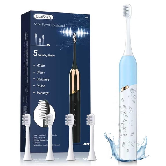 OasiSmile Sonic Electric Toothbrush for Adults Kids, 50000 VPM Deep Clean Travel Toothbrush with 2 Brush Heads, 5 Modes 180 Days Battery Life, Blue