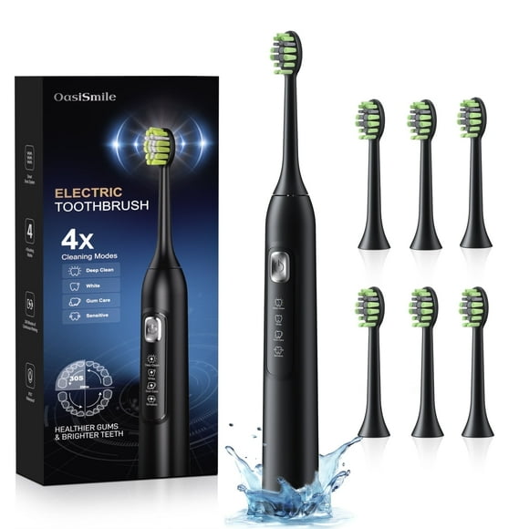 OasiSmile Sonic Electric Toothbrush for Adults, Rechargeable Travel Tooth Brush with 6 Brush Heads, 42000 VPM Deep Clean 4 Modes 120-Day Battery, Black